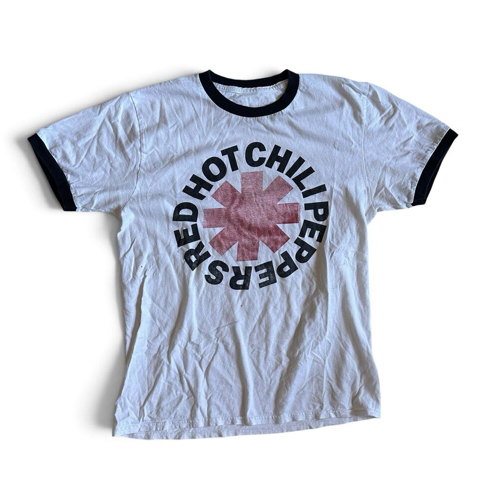 Red Hot Chili Peppers RHCP Shirt Mens Medium White Ringer Band Tee Y2K Grunge